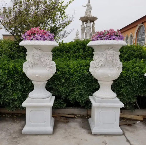 Modern outdoor garden decoration European style hand-carved stone flowerpot statues
