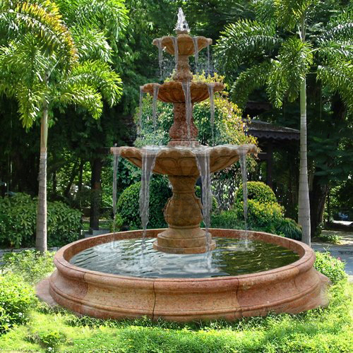 Garden Water Fountain Carved Beige Marble Fountain Statue For Sale