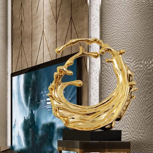 Commercial Hotel Golden Mirror Polished Wave-inspired Stainless Steel Abstract Statue