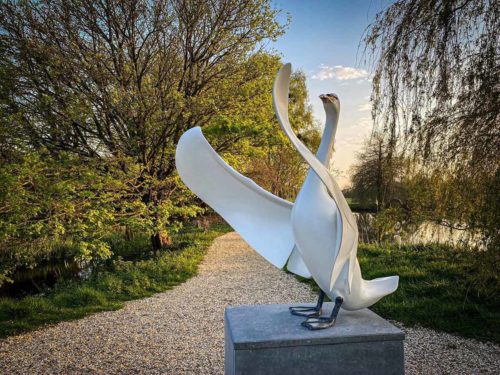 Life Size Riverside Park Stainless Steel Goose Sculpture Metal Art