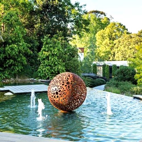 Most Popular Openwork Carved Corten steel ball fountain for yard