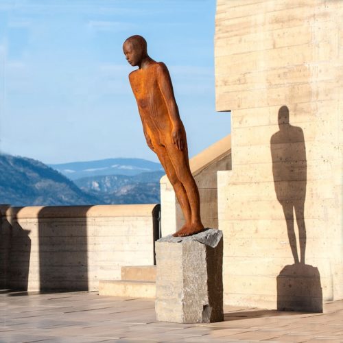 Art Metal "The Leaning Man" Corten Steel Sculpture standing figure for sale