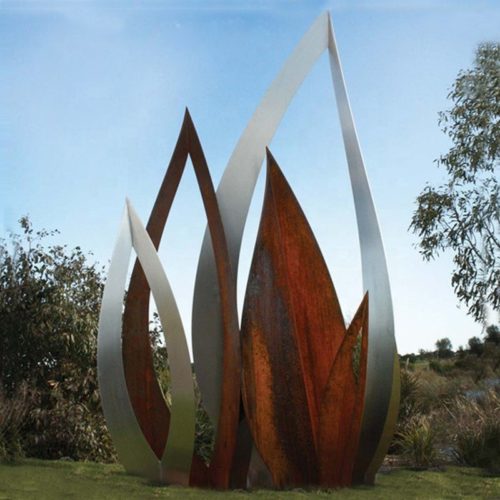 New design metal lotus flower corten steel grass statue garden decor