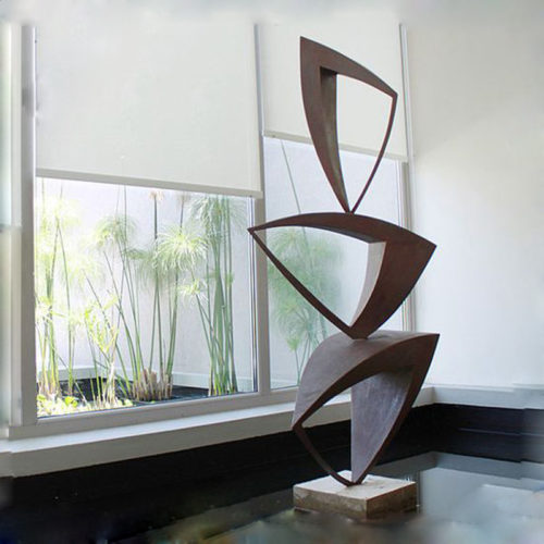Popular Interior Decoration Art Metal Corten Geometric Stacked Triangles Sculpture For Sale