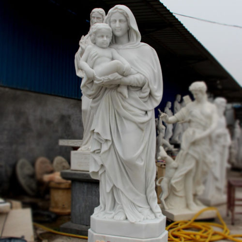 Lively Religious Holy Marble Virgin Mother and Baby Jesus Sculpture