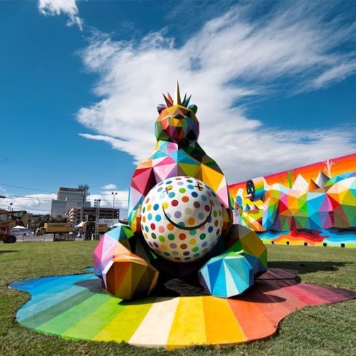 Pop Art Outdoors Multi Colored Geometric Bear Fiberglass Statue For Sale