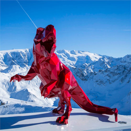 Snow-capped Mountains Geometric Life size fiberglass animal resin red dinosaur statue