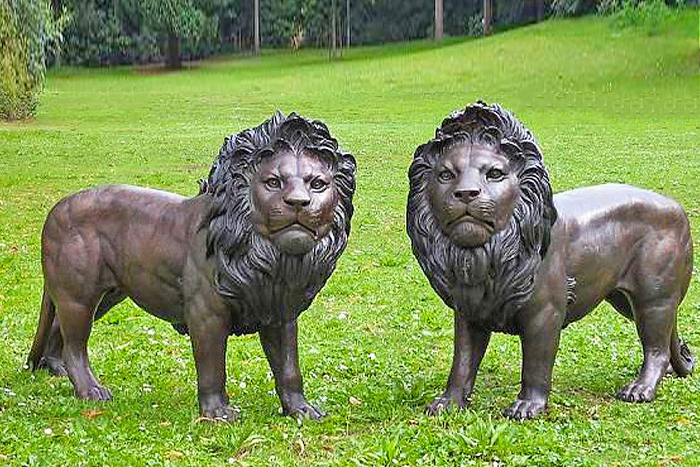 a pair of lion statues