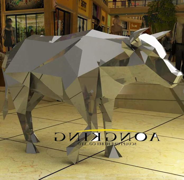 Geometric Popular City Street Art Piece Animal Decor Stainless Steel Bull Sculpture