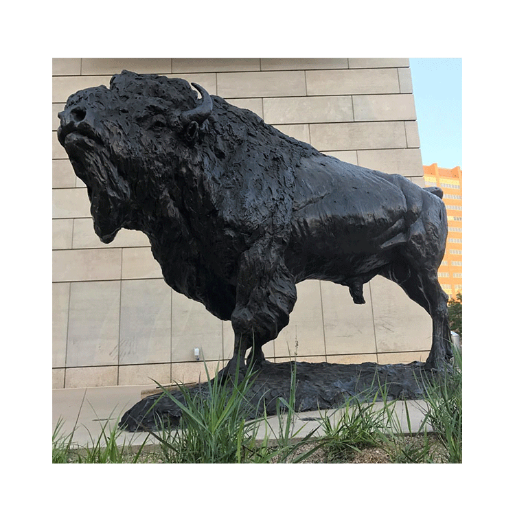 Wildlife conservation street corner rough vivid bronze buffalo statue