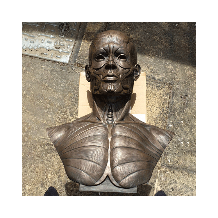 Lifelike Bald Male Portrait Carved Bronze Bust Sculpture Decor