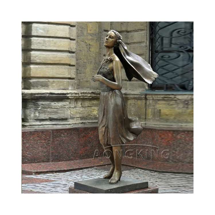 Street corner human emotion modern elegant bronze woman statue
