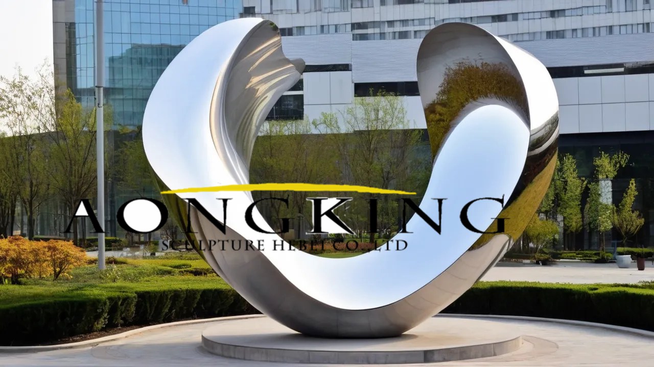 Company logo reflective v shaped large modern outdoor sculpture stainless steel