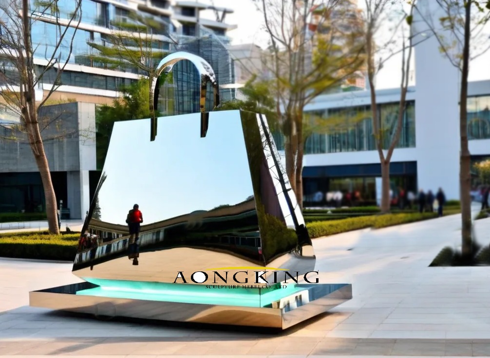 Contemporary art mirror reflective handbag outdoor lighting sculpture stainless steel