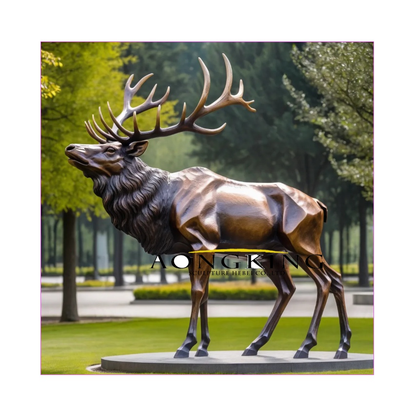 Wildlife art woodland red deer bronze large deer sculpture