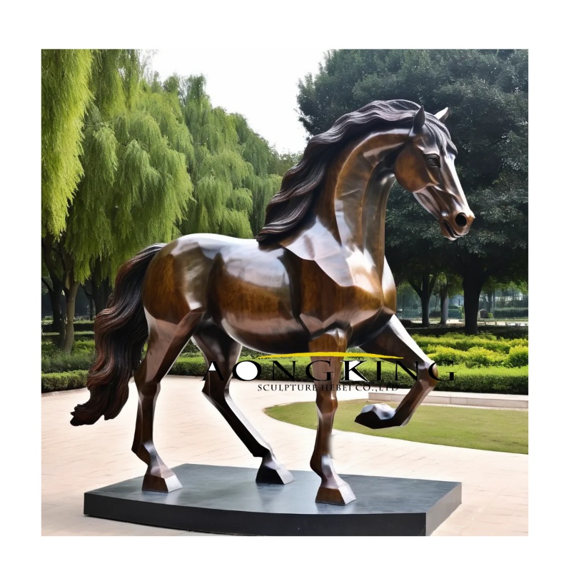 Public space lifelike dynamic trotting bronze horse statue