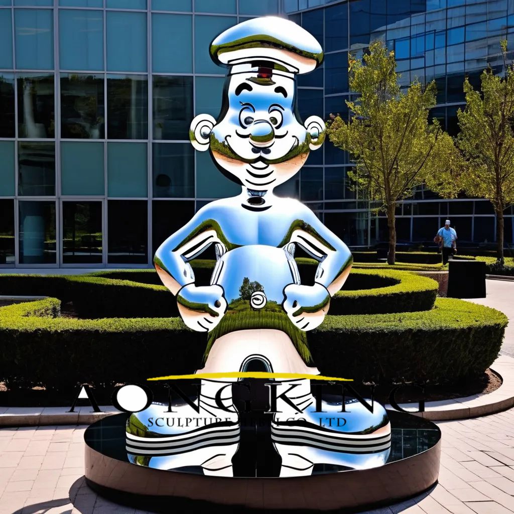 Amusement park polished cartoon character Popeye sculpture stainless steel