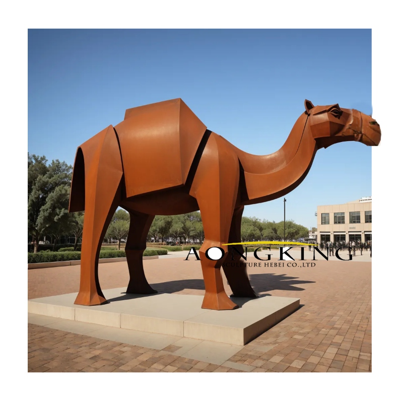 Desert garden dromedary camel Corten metal installation