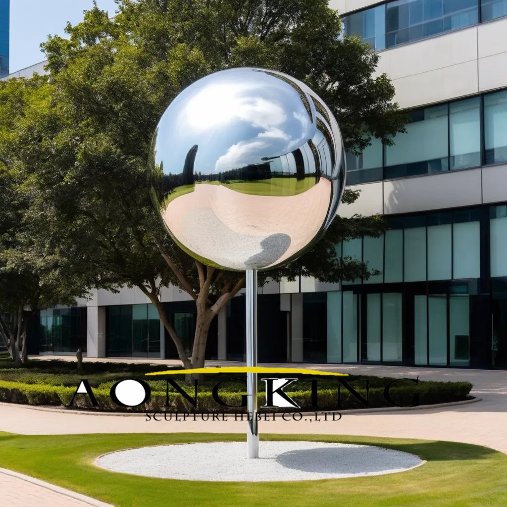 Creative concept mirror art glossy sphere lollipop sculpture stainless steel