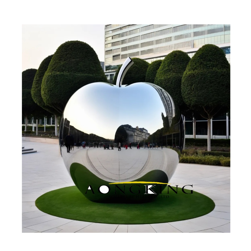 Civic center polished apple massive metal sculpture garden stainless steel