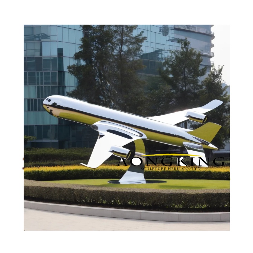 Landscape aviation art iconic outdoor airplane sculpture stainless steel