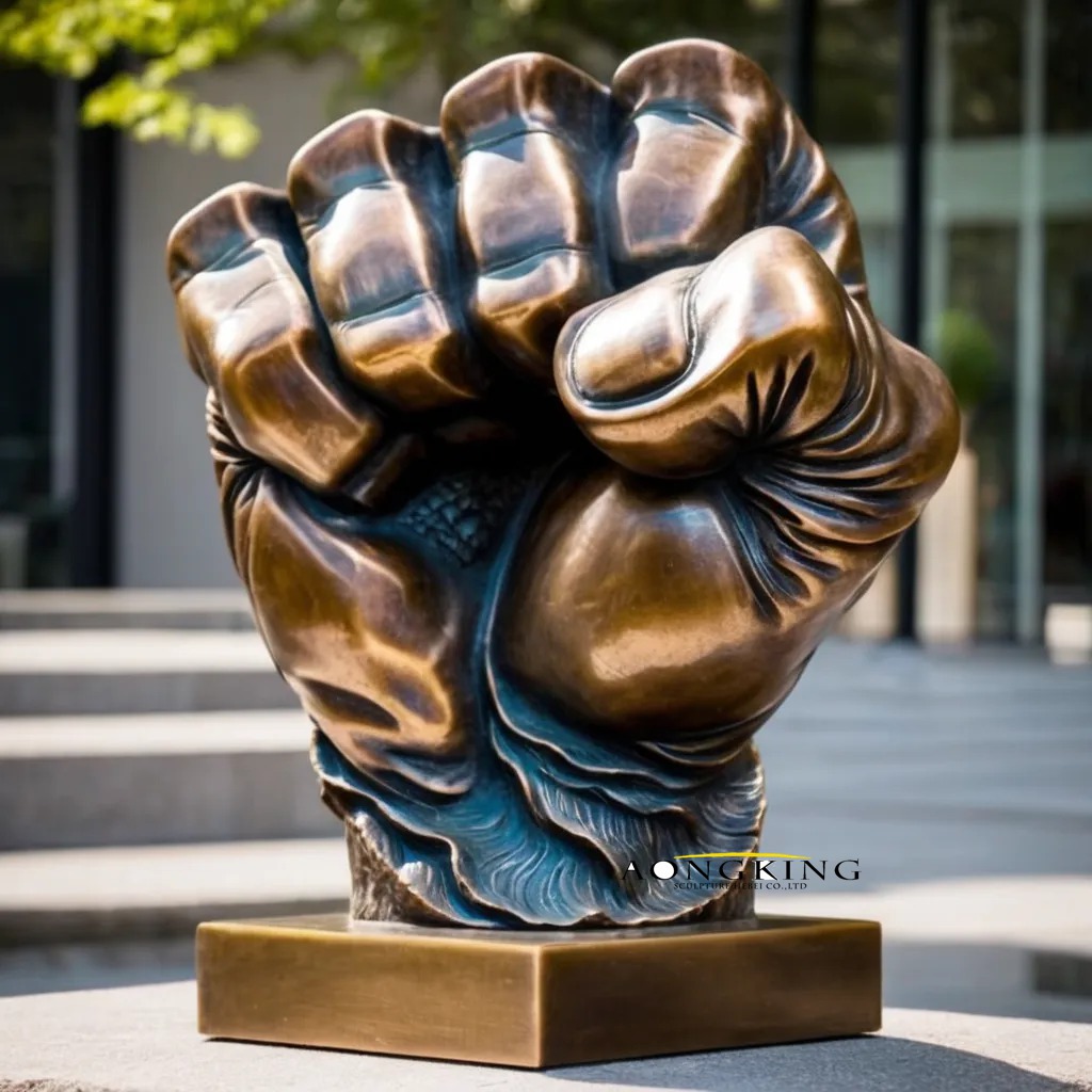 Corporate campus symbolic"courage"bronze clenched fist statue 2