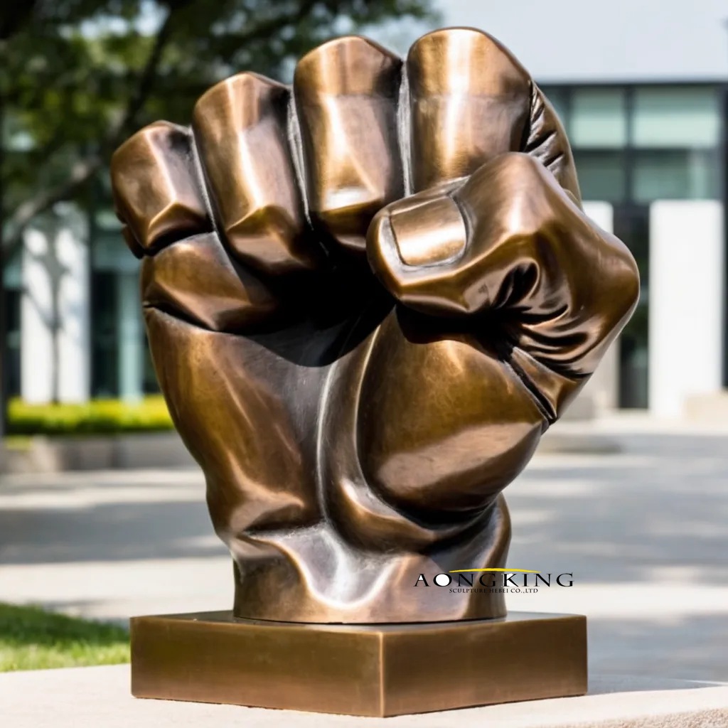 Corporate campus symbolic"courage"bronze clenched fist statue