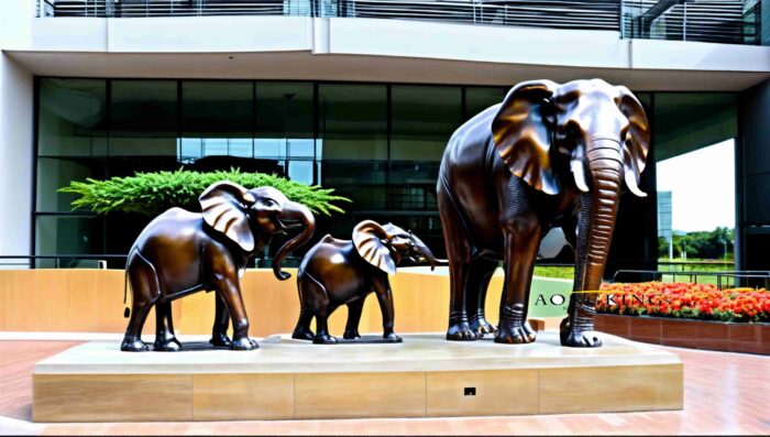 Elephant sanctuary family of elephants bronze animal yard statues