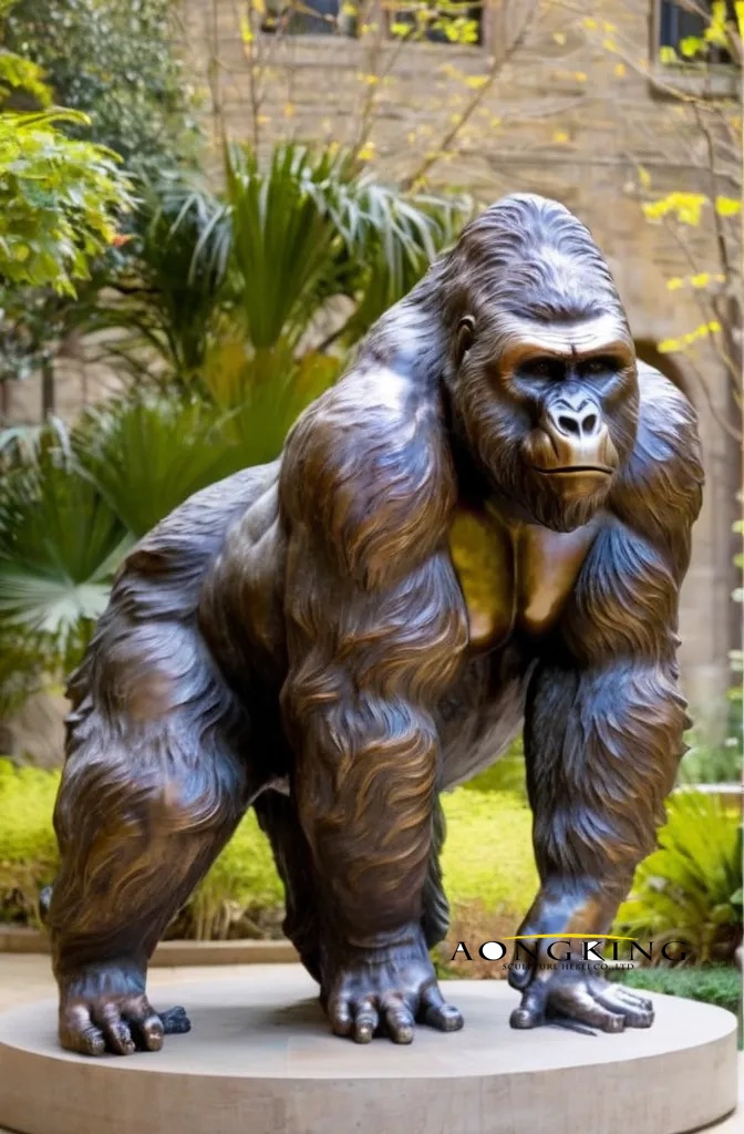 Vacation village endangered species bronze gorilla garden statue