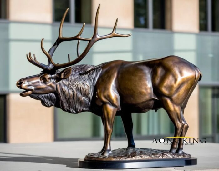 Naturalism museum facade stately large wildlife bronze elk statues
