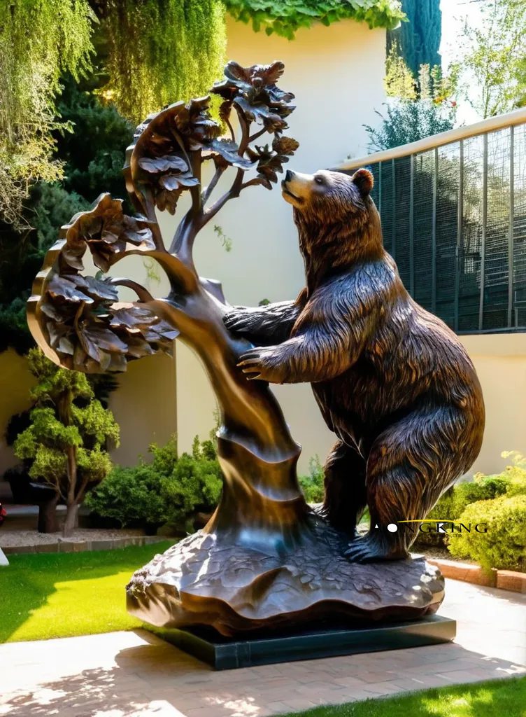 Naturalistic composition curious exploring bronze outdoor bear statue