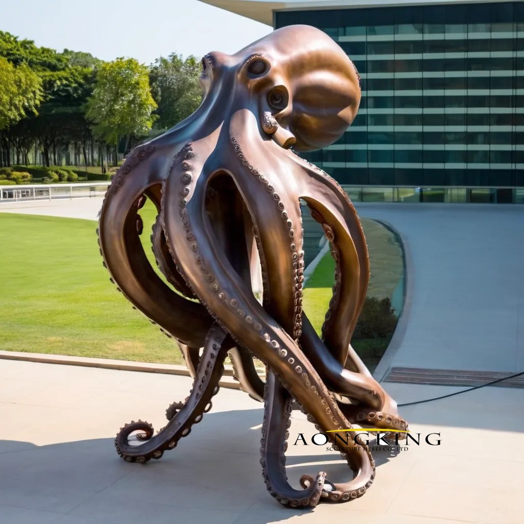 Aquarium marine cephalopod exhibit giant metal octopus sculpture