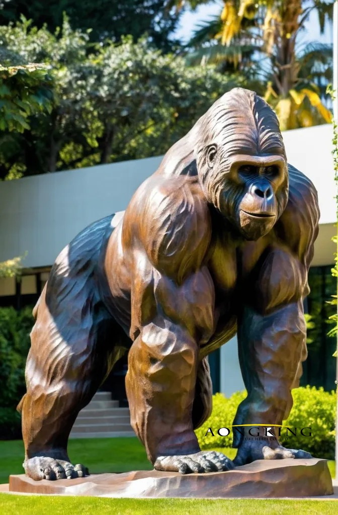 Vacation village endangered species alert bronze gorilla garden statue