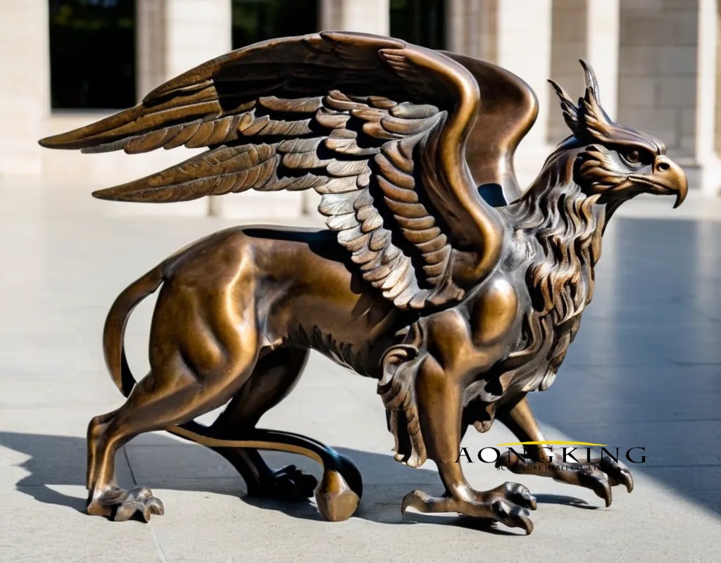 Mythical beast powerful winged lion bronze griffin statue
