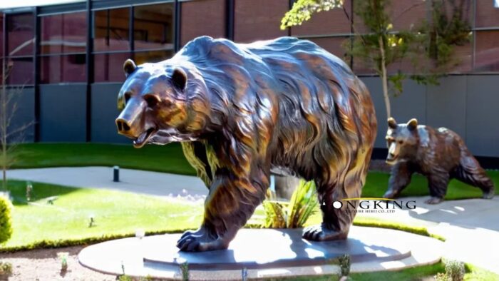Wetlands park carved textured bronze furry bear statues outdoor