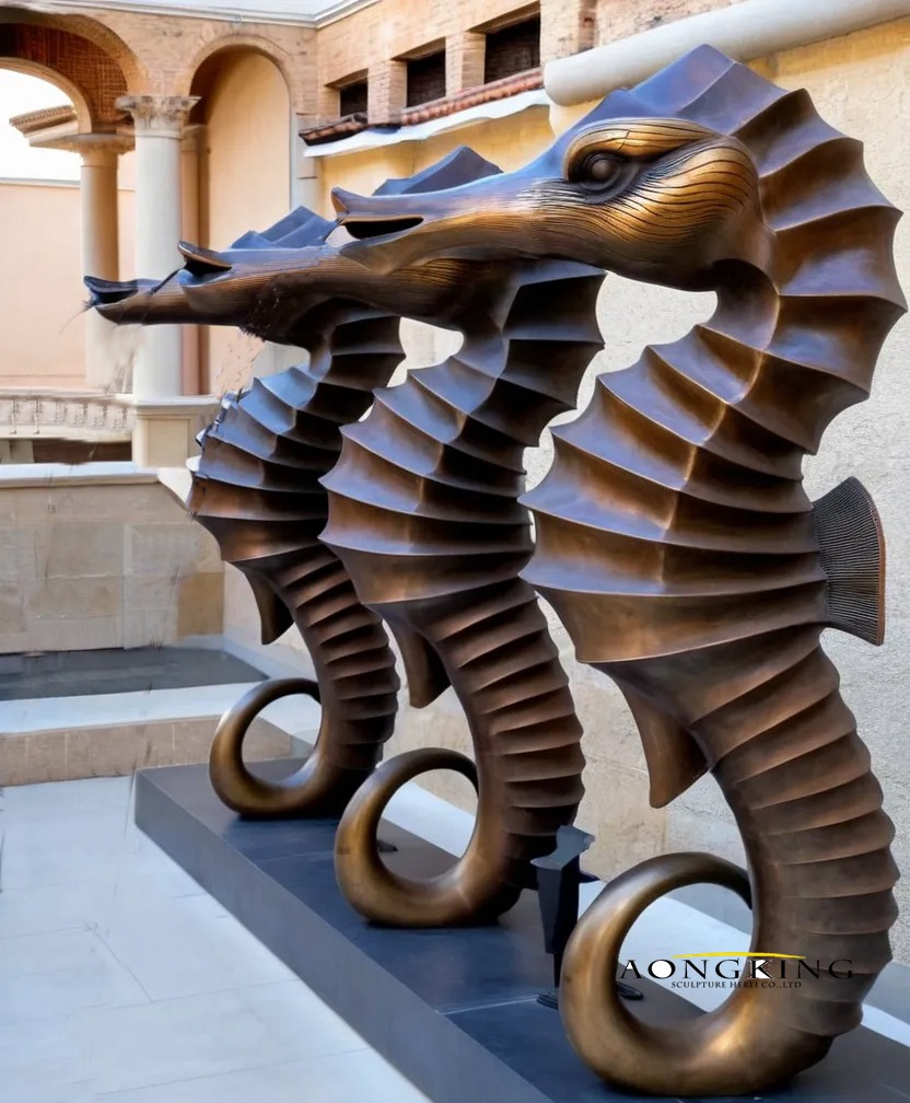 Customized beach resort decor marine bronze seahorse statues outdoors
