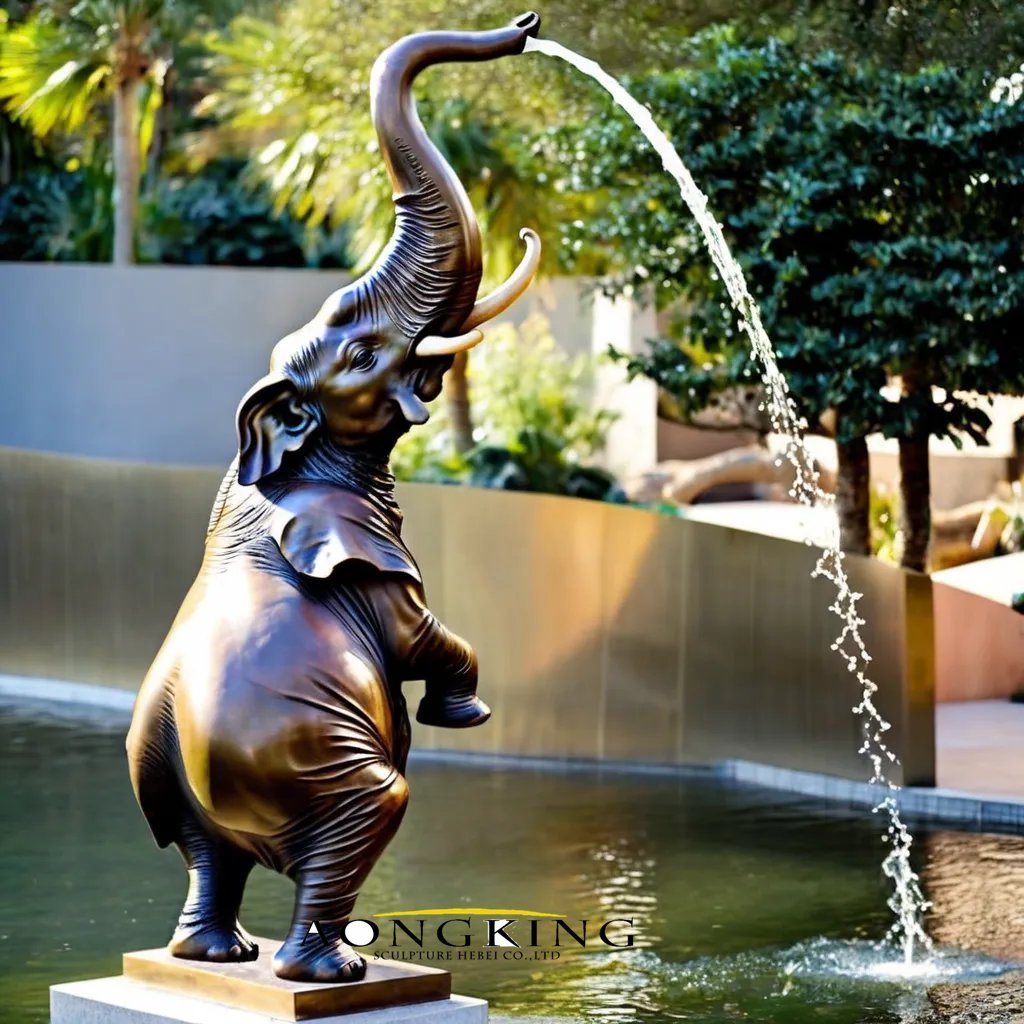 Holiday parks water feature interesting bronze life size elephant statue