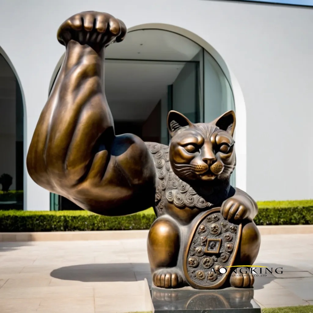 Entrance welcoming strong disproportionate bronze lucky cat statue