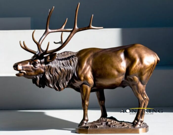 Naturalism museum facade stately large wildlife bronze elk statues2