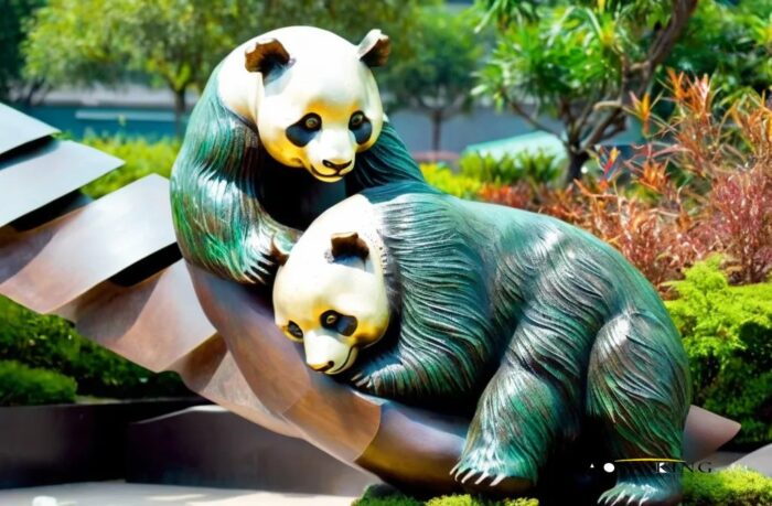 Endangered species copper patina playful panda garden statue