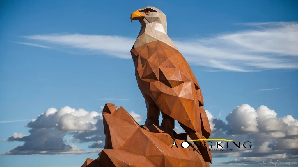 Raptor center modular noble bald eagle corten steel birds