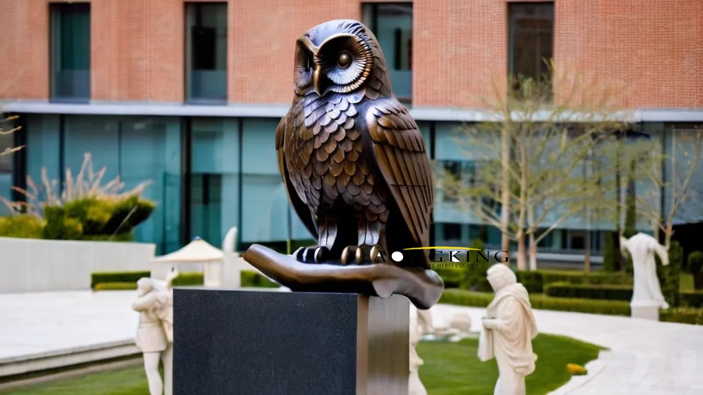 Habitat nocturnal raptor carved lifelike bronze owl garden statue