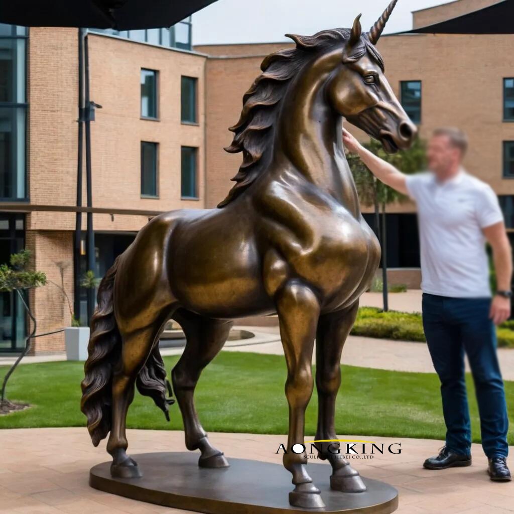 Campus lawn decor legendary vigorous vivid brass unicorn statue