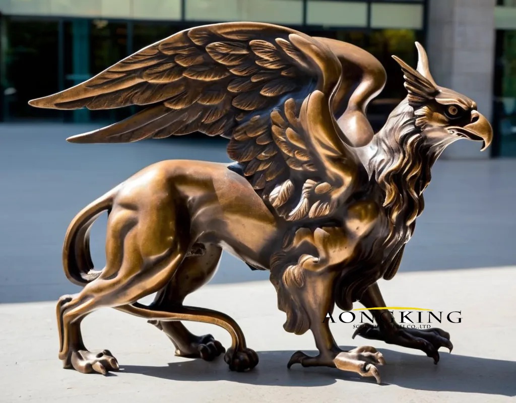 Mythical beast powerful winged lion bronze griffin statue