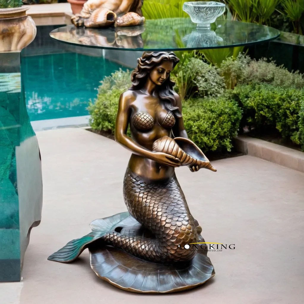 Swimming pool mythical sea creature lifelike metal mermaid statue