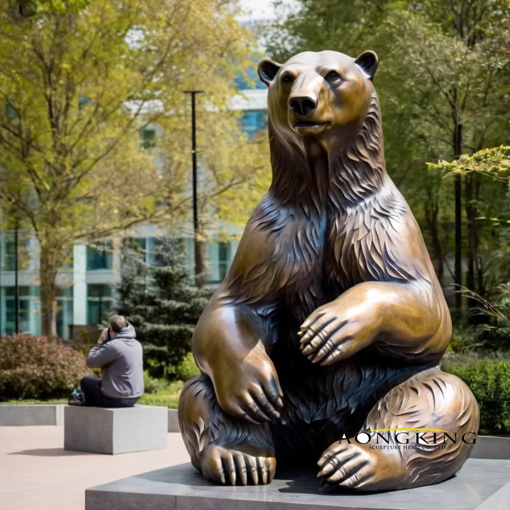 Public art sitting adorkable bronze giant polar bear garden statue