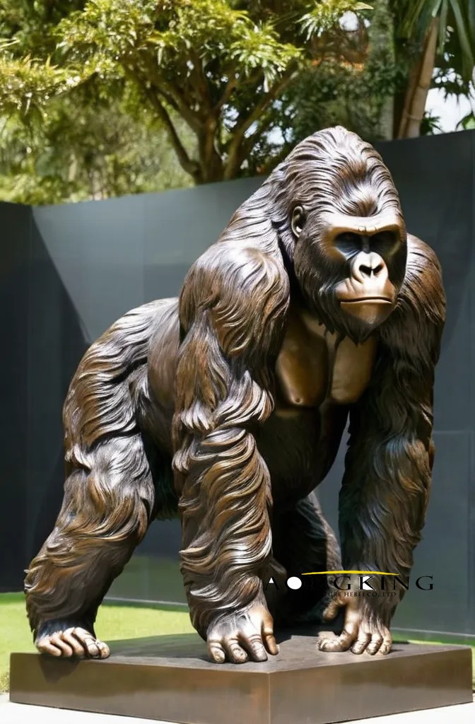 Realism art garden terrace vigilant bronze gorilla sculpture for sale