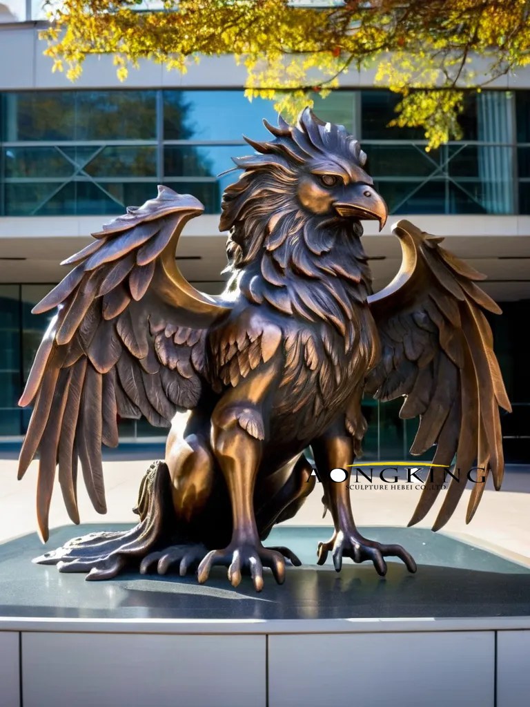 Cultural center mythical beast guardian fierce bronze griffin statue