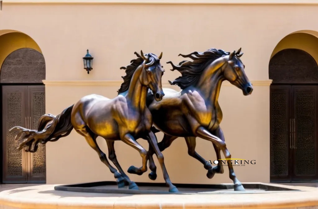 Manor house aesthetic kinetic galloping two life-size horse statues