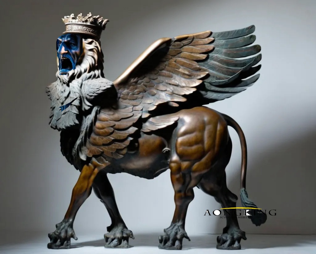 Mesopotamian art divine protector winged lion bronze lamassu statue